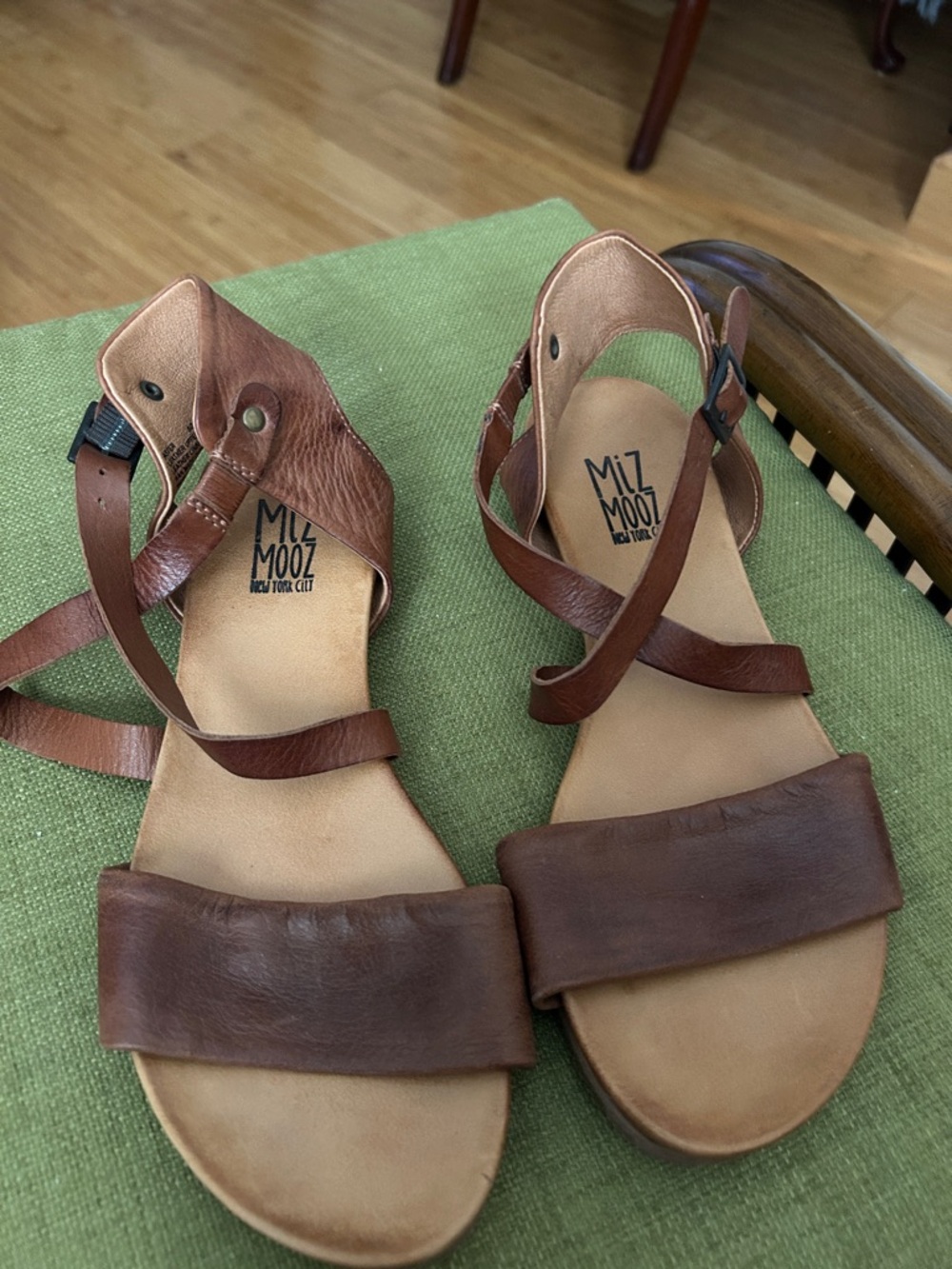 Miz Mooz Cognac Brown Leather Strappy Ankle Sandals